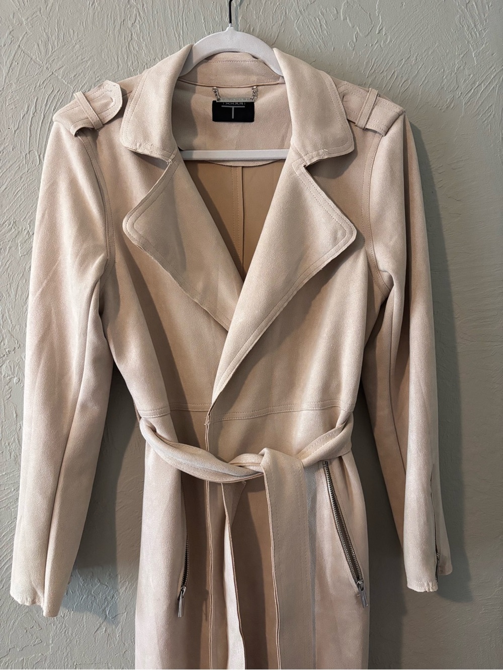 Tahari faux leather trench coat